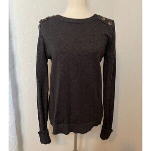Womens Dark Gray Button Shoulder Knit Sweater Size M Neutral Minimal Casual Soft